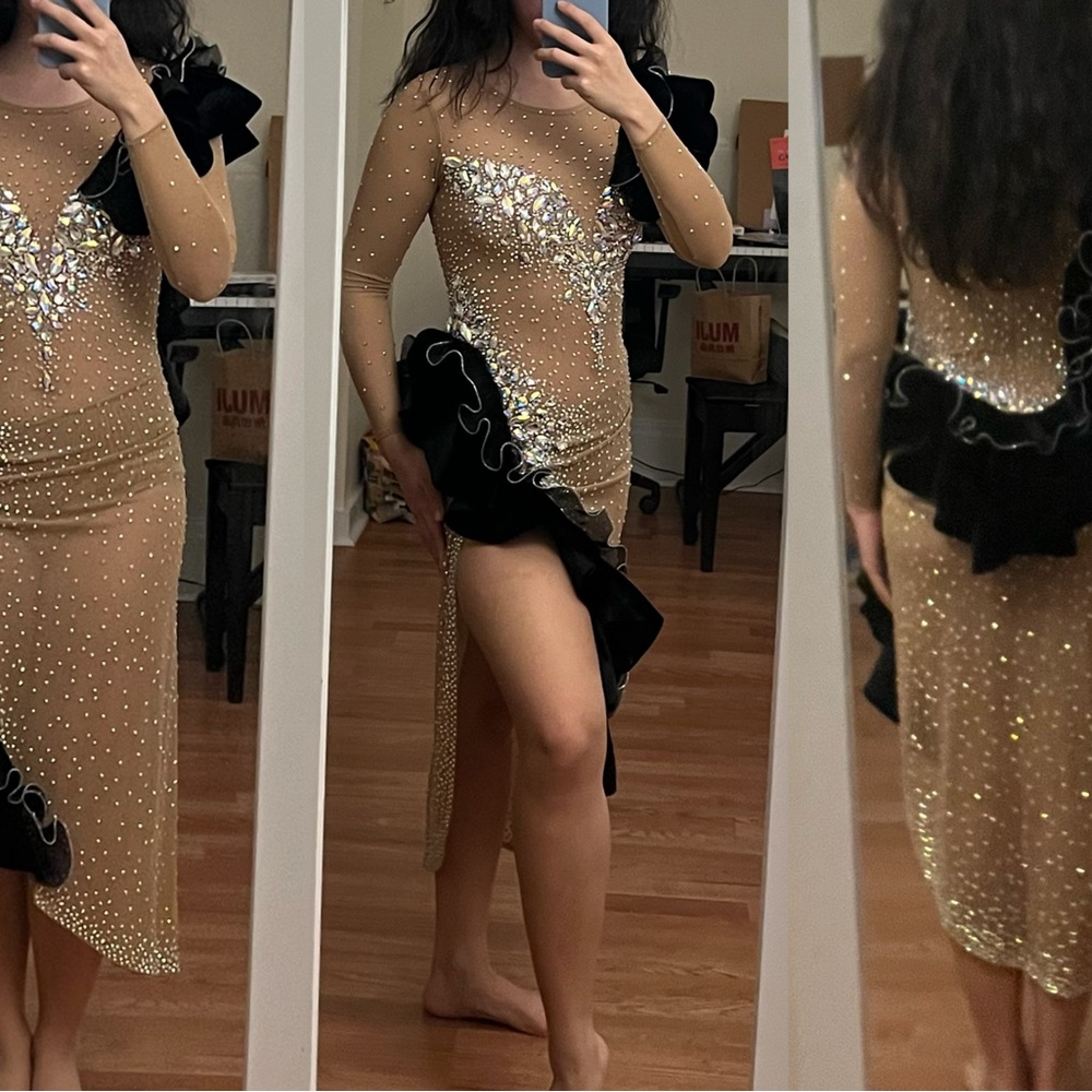 Elegant ballroom/Argentine show tango dress in size S with fancy decos handmade